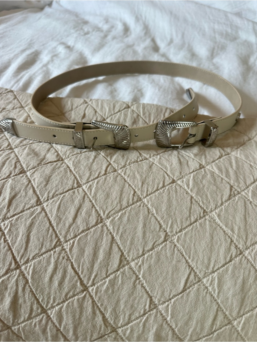 Cream Double Buckle Western-Style Women's Belt